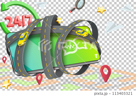 3D  Conceptual Illustration of Taxi Mobile Service 113403321