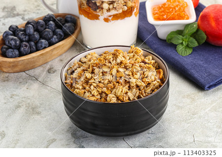 Granola museli cereal for breakfast Granola museli cereal for breakfast 113403325
