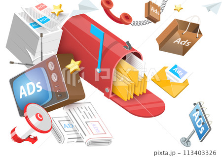 3D  Conceptual Illustration of Offline Marketing 3D  Conceptual Illustration of Offline Marketing 113403326