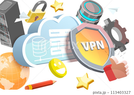 3D  Conceptual Illustration of VPN - Virtual Private Network 3D  Conceptual Illustration of VPN - Virtual Private Network 113403327
