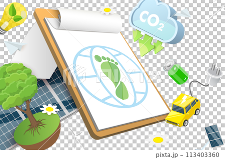 3D  Conceptual Illustration of Carbon Footprint Reduction 113403360