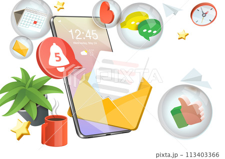 3D  Conceptual Illustration of Mobile Notification 113403366