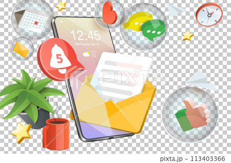 3D  Conceptual Illustration of Mobile Notification 113403366