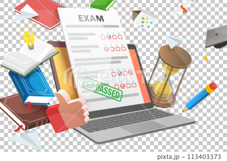 3D  Conceptual Illustration of Online Exam 113403373