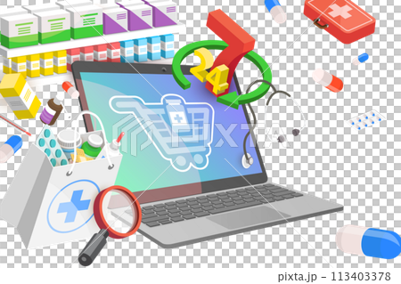 3D  Conceptual Illustration of Online Pharmacy 113403378