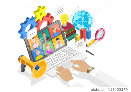 3D Isometric Flat  Conceptual Illustration of Online Webinar 113403379