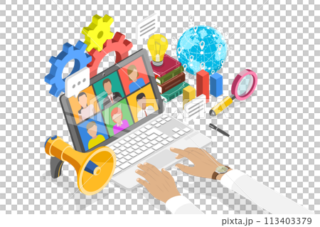 3D Isometric Flat  Conceptual Illustration of Online Webinar 113403379