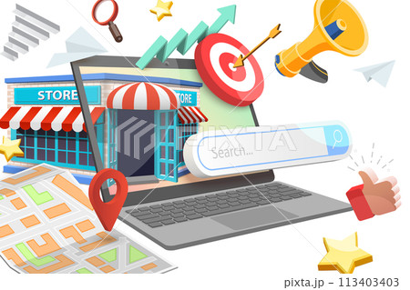 3D  Conceptual Illustration of Local SEO 113403403