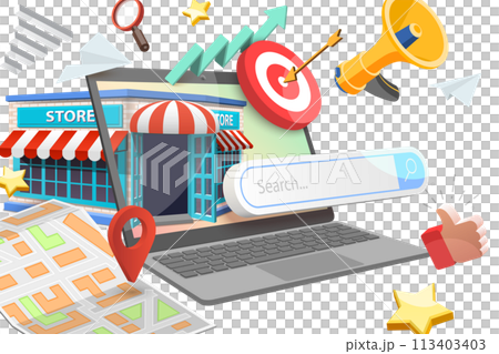3D  Conceptual Illustration of Local SEO 113403403