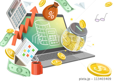 3D  Conceptual Illustration of Retirement Calculator 113403409