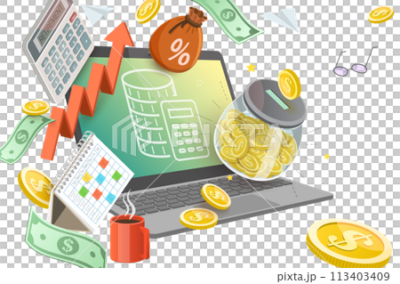 3D  Conceptual Illustration of Retirement Calculator 113403409