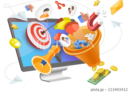 3D Conceptual Illustration of Lead Funnel 3D Conceptual Illustration of Lead Funnel 113403412