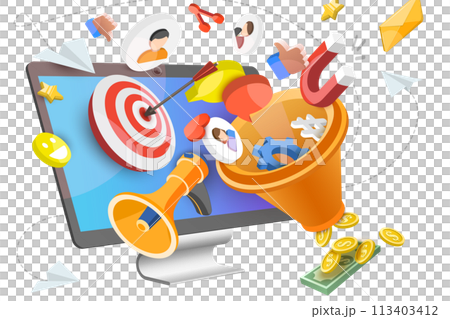 3D Conceptual Illustration of Lead Funnel 3D Conceptual Illustration of Lead Funnel 113403412