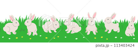 Cute little bunnies playing in green meadow 113403424