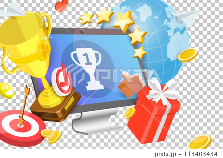 3D  Conceptual Illustration of Online Competition Reward 113403434