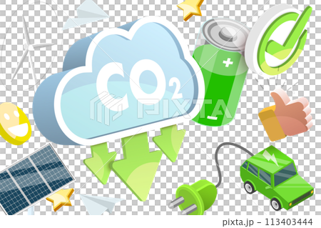 3D  Conceptual Illustration of Carbon Reduction Strategy 113403444