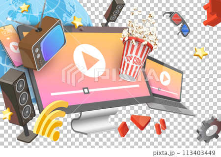 3D  Conceptual Illustration of Online TV 113403449