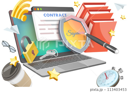 3D  Conceptual Illustration of Digital Signature 113403453