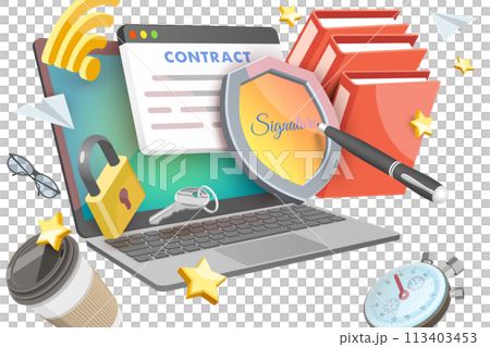 3D  Conceptual Illustration of Digital Signature 113403453