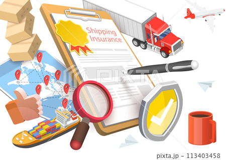 3D Conceptual Illustration of Shipping Insurance 3D Conceptual Illustration of Shipping Insurance 113403458