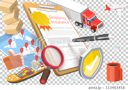 3D Conceptual Illustration of Shipping Insurance 3D Conceptual Illustration of Shipping Insurance 113403458
