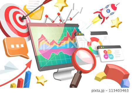 3D Isometric Flat Conceptual Illustration of Data-driven Marketing Strategy 3D Isometric Flat Conceptual Illustration of Data-driven Marketing Strategy 113403463