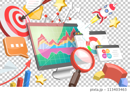 3D Isometric Flat Conceptual Illustration of Data-driven Marketing Strategy 3D Isometric Flat Conceptual Illustration of Data-driven Marketing Strategy 113403463