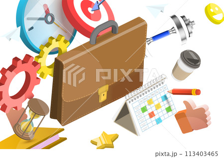 3D Isometric Flat  Conceptual Illustration of Flexible Work Schedule 113403465