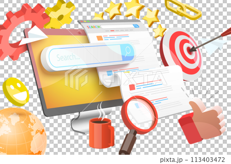 3D  Conceptual Illustration of SEO - Search Engine Optimization 113403472