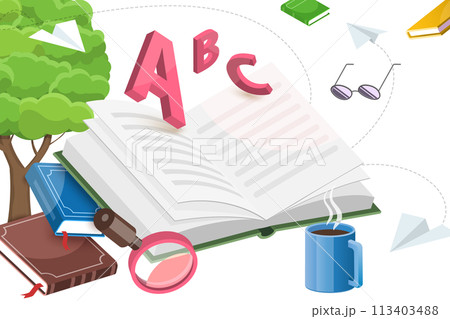 3D Conceptual Illustration of Dictionary Search 3D Conceptual Illustration of Dictionary Search 113403488