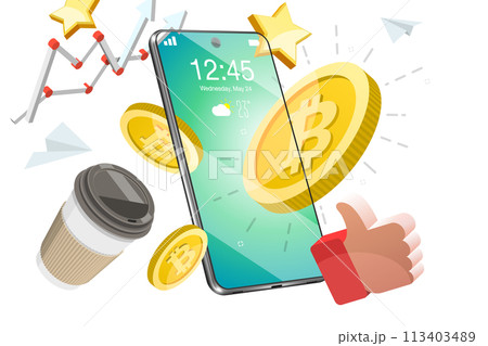 3D  Conceptual Illustration of Mobile Crypto Wallet 113403489