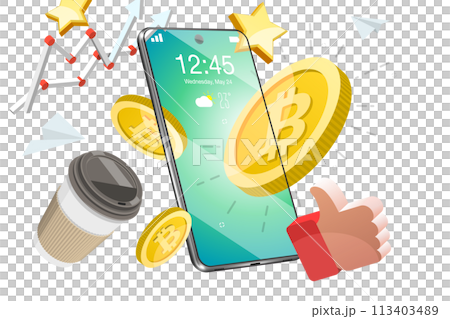 3D  Conceptual Illustration of Mobile Crypto Wallet 113403489