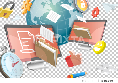 3D Conceptual Illustration of Online Document Sharing 3D Conceptual Illustration of Online Document Sharing 113403491