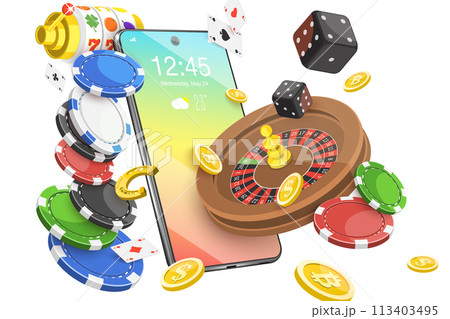 3D  Conceptual Illustration of Online Gambling 113403495
