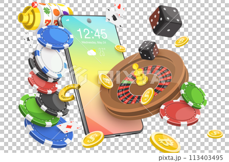 3D  Conceptual Illustration of Online Gambling 113403495