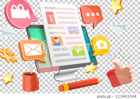 3D Isometric Flat  Conceptual Illustration of Blog Content Creating 113403504