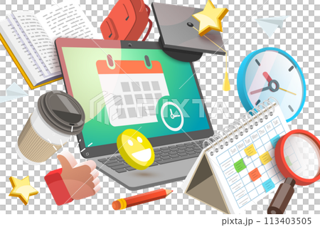 3D  Conceptual Illustration of Education Digital Calendar 113403505