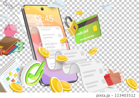 3D Conceptual Illustration of Mobile Bill Payment 3D Conceptual Illustration of Mobile Bill Payment 113403512