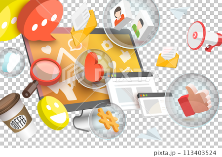 3D  Conceptual Illustration of Social Media Marketing Services 113403524