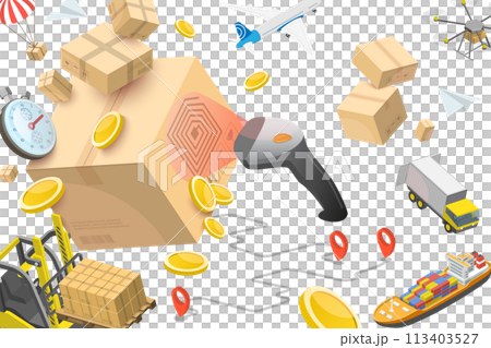 3D  Conceptual Illustration of RFID Logistics Tracking 113403527
