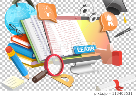 3D  Conceptual Illustration of Online Education 3D  Conceptual Illustration of Online Education 113403531