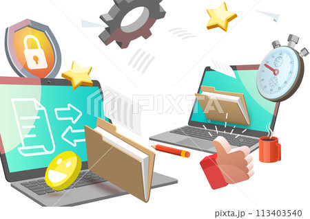3D Conceptual Illustration of Digital Document Transfer 3D Conceptual Illustration of Digital Document Transfer 113403540