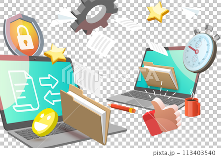 3D Conceptual Illustration of Digital Document Transfer 3D Conceptual Illustration of Digital Document Transfer 113403540