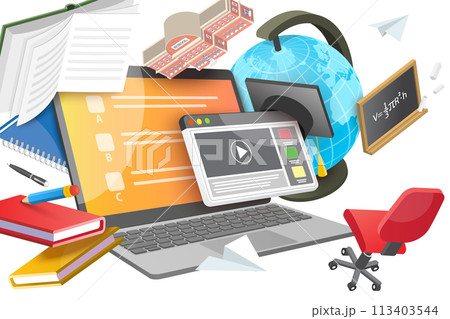 3D  Conceptual Illustration of Hybrid Education 113403544