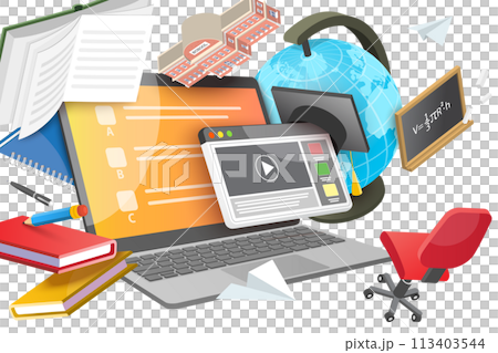 3D  Conceptual Illustration of Hybrid Education 113403544