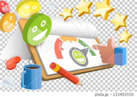 3D Conceptual Illustration of Levels Of Customer Satisfaction 3D Conceptual Illustration of Levels Of Customer Satisfaction 113403550