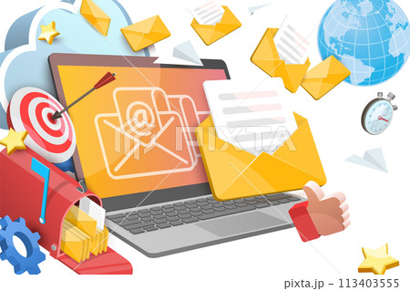 3D  Conceptual Illustration of E-mail Marketing 113403555
