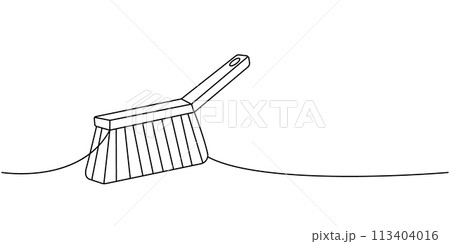 Cleaning brush one line continuous drawing. Cleaning service tools continuous one line illustration. Vector linear illustration. 113404016