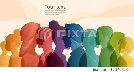 Group diversity silhouette multicultural people from the side. Community of colleagues or collaborators. Concept of bargain agreement or pact. Collaborators. Co-workers. Harmony. Banner Group diversity silhouette multicultural people from the side. Community of colleagues or collaborators. Concept of bargain agreement or pact. Collaborators. Co-workers. Harmony. Banner 113404100