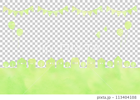 水彩風　緑の街並みシルエット 113404108